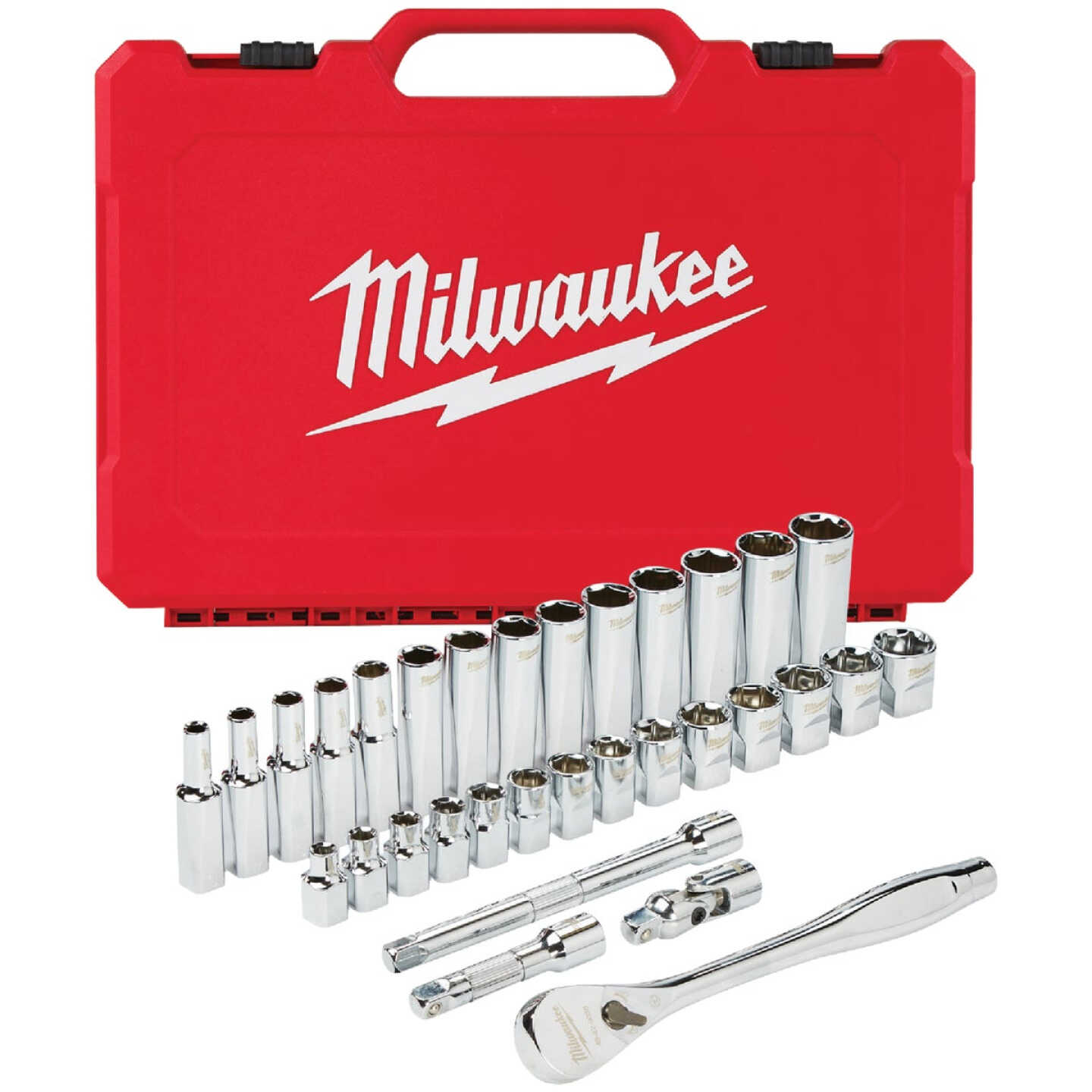 Milwaukee Metric 3/8 In. Drive 6-Point Ratchet & Socket Set (32-Piece) Image 1
