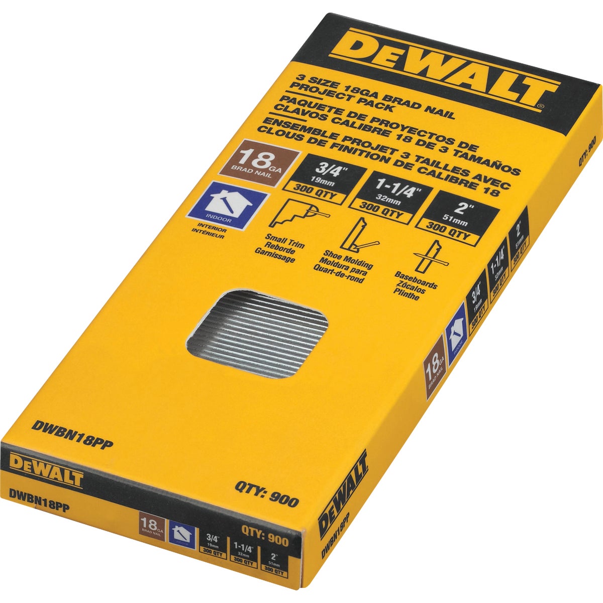 DEWALT 18-Gauge Brad Nail Project Pack, 3/4 In./1-1/4 In./2 In. (900 Ct.) Image 2
