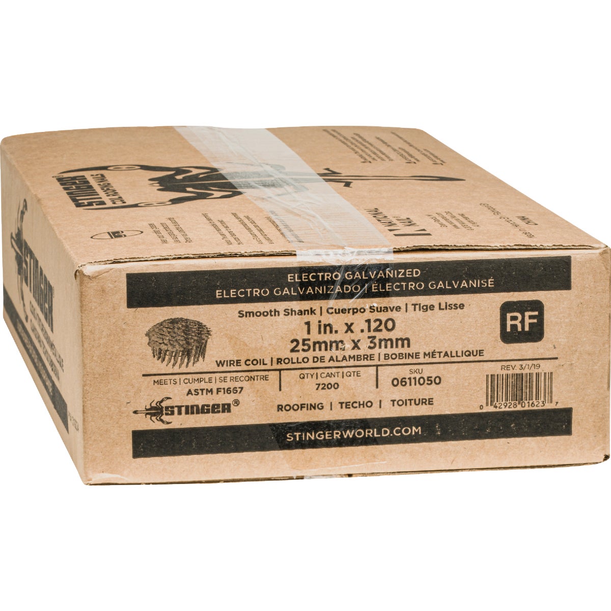 Stinger 1 In. x 0.120 In. 15 Degree Wire Weld Electro Galvanized Coil Roofing Nail (7200 Ct.) Image 2