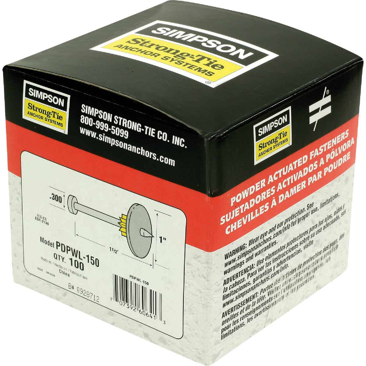 PDPAWL.157-in. x 1-1/2-in. Powder-Actuated Pin w/ 1-in. Washer (100-Qty)