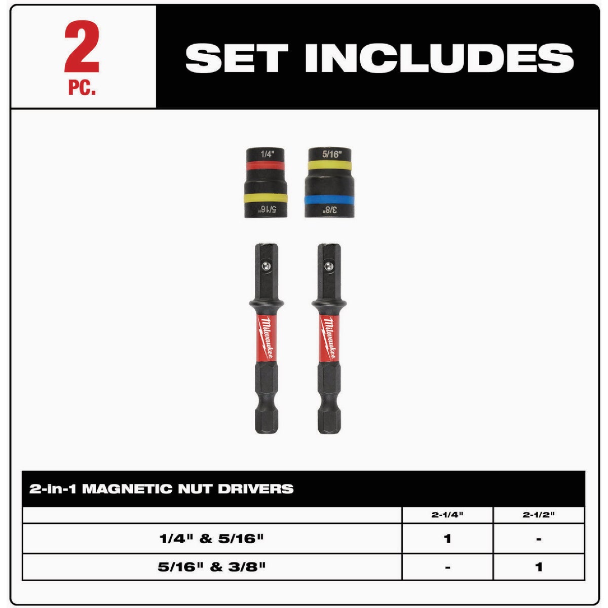 Milwaukee SHOCKWAVE QUIK-CLEAR 2-in-1 Magnetic Impact Nut Driver Set (2-Piece) Image 2