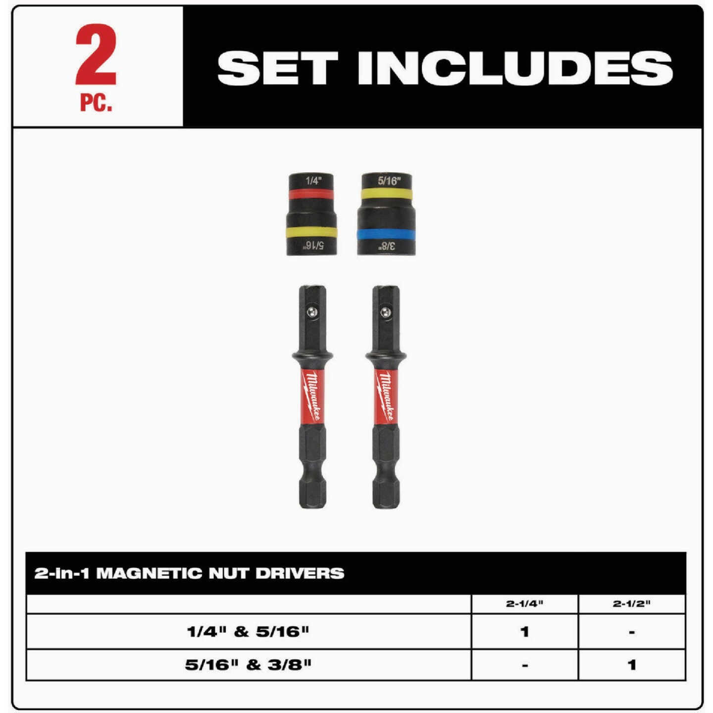 Milwaukee SHOCKWAVE QUIK-CLEAR 2-in-1 Magnetic Impact Nut Driver Set (2-Piece) Image 2