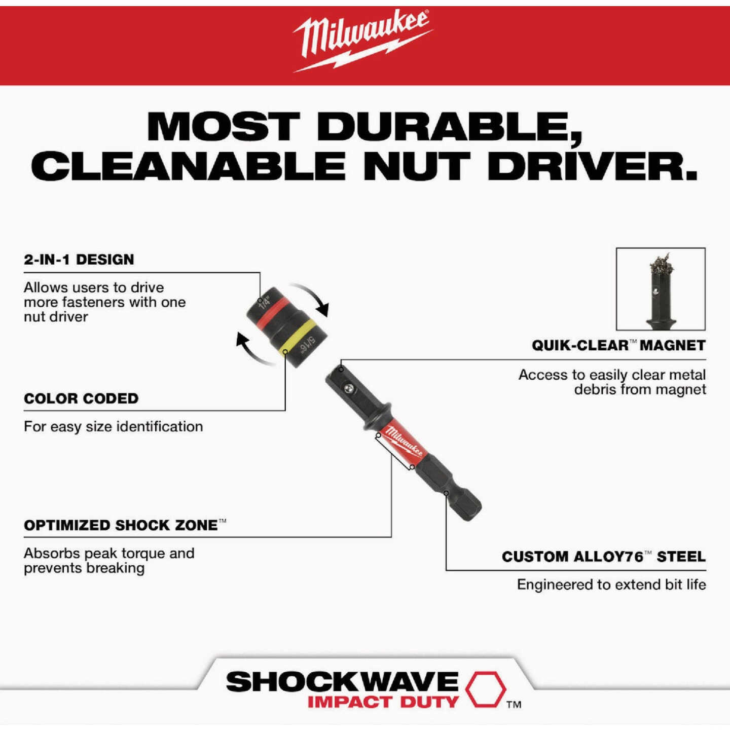 Milwaukee SHOCKWAVE QUIK-CLEAR 2-in-1 Magnetic Impact Nut Driver Set (2-Piece) Image 5