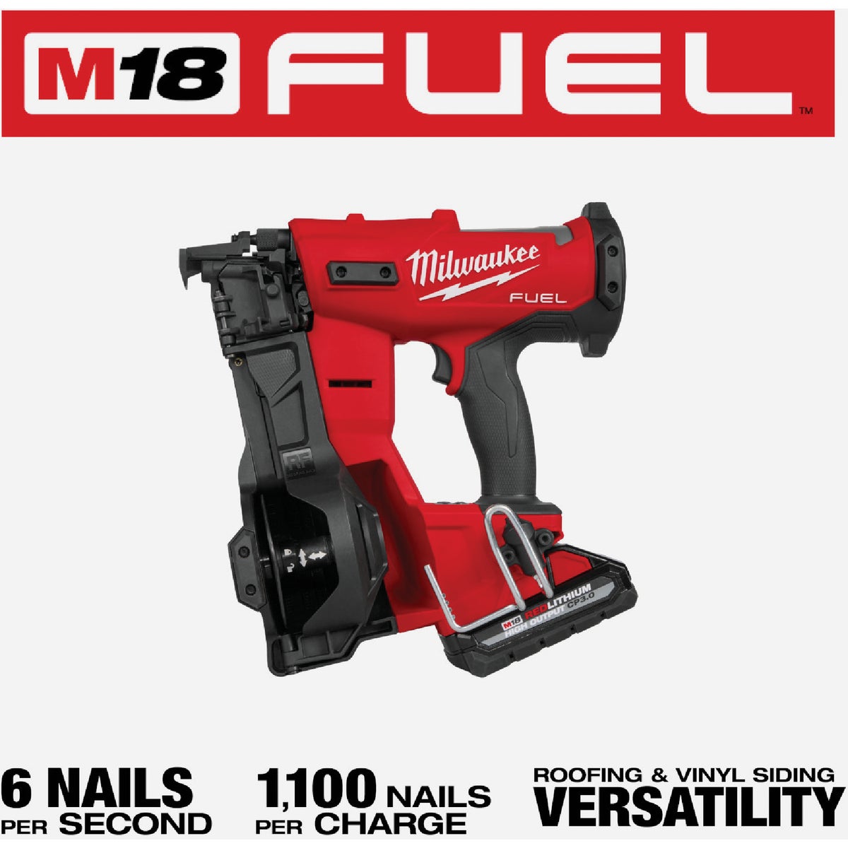 Milwaukee M18 FUEL Brushless Cordless Coil Roofing Nailer Kit with 3.0 Ah Battery & Charger Image 3