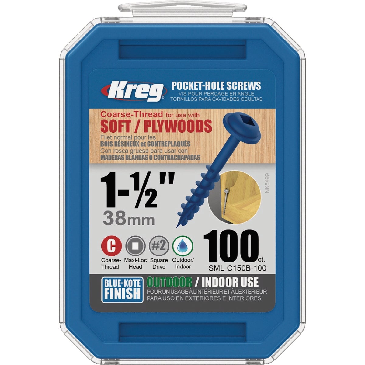 Kreg Blue-Kote #8 x 1-1/2 In. Square Coarse Thread Maxi-Loc Head Pocket-Hole Screw (100 Ct.) Image 5