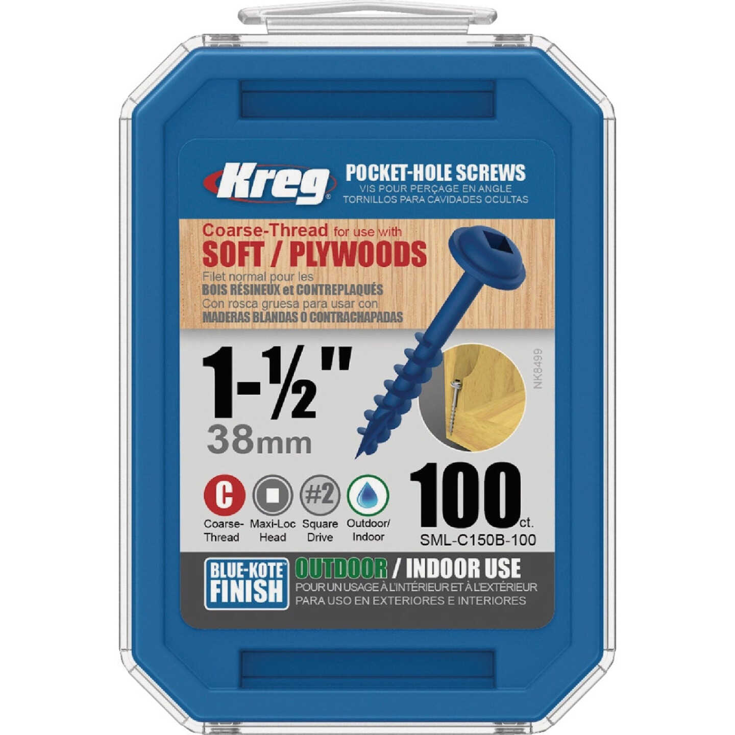 Kreg Blue-Kote #8 x 1-1/2 In. Square Coarse Thread Maxi-Loc Head Pocket-Hole Screw (100 Ct.) Image 5