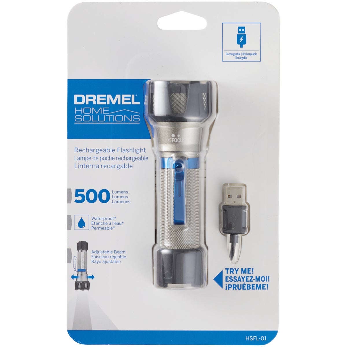 Dremel Home Solutions LED Aluminum 500 Lm. USB Rechargeable Flashlight Image 7
