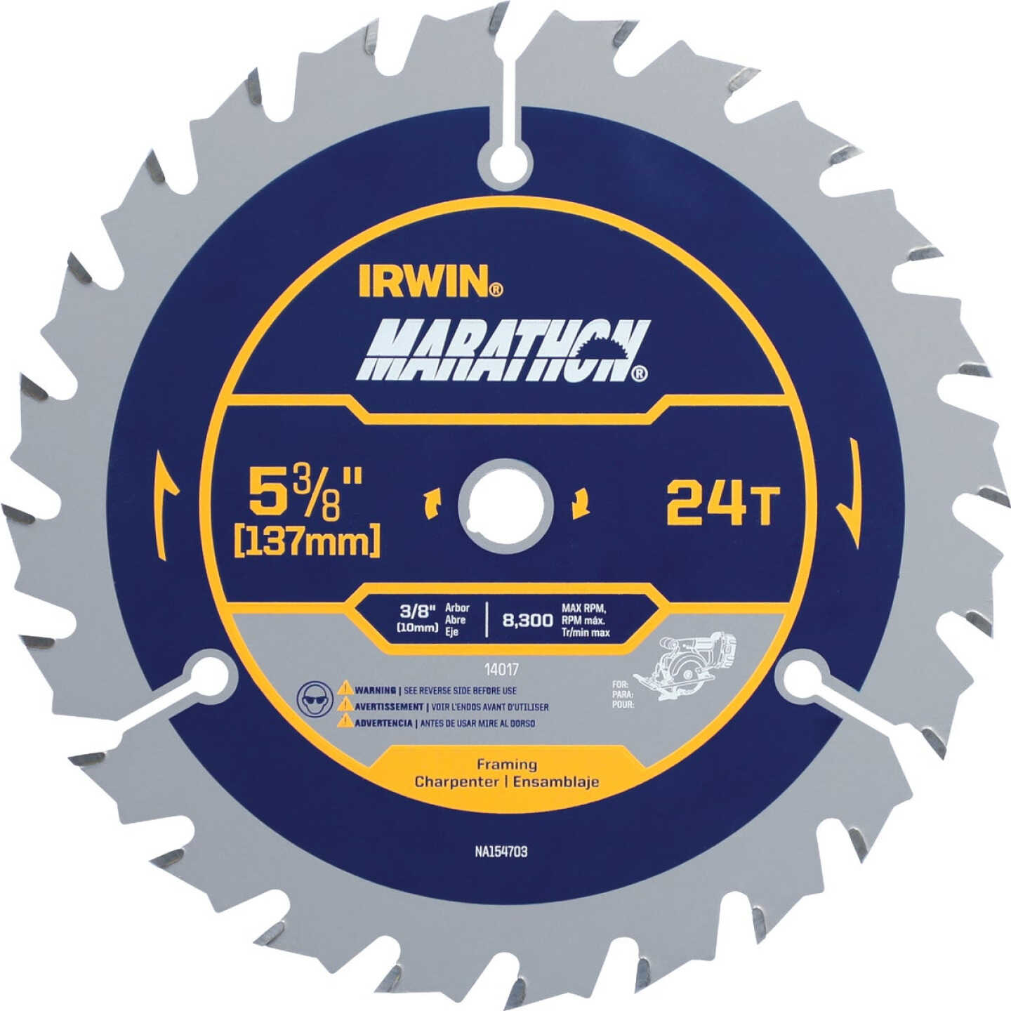 Irwin Marathon 5-3/8 In. 24-Tooth Framing/Ripping Circular Saw Blade Image 1