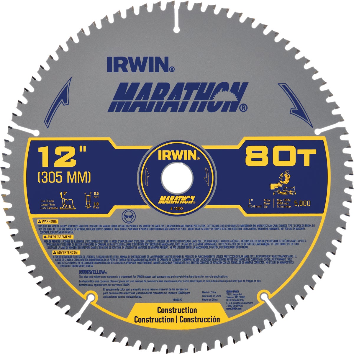 Irwin Marathon 12 In. 80-Tooth Trim/Finish Circular Saw Blade Image 1