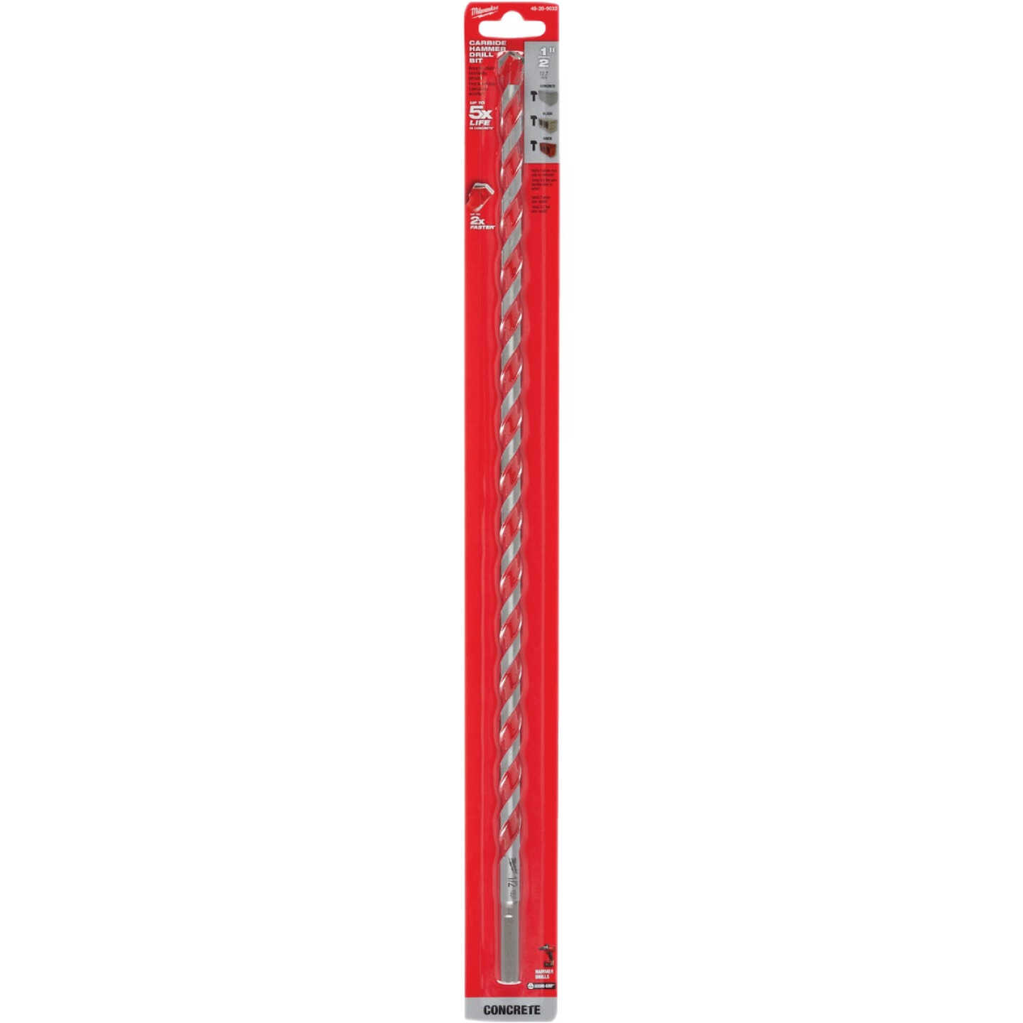 Milwaukee SHOCKWAVE 1/2 In. x 18 In. Impact Duty Masonry Carbide Hammer Drill Bit Image 1