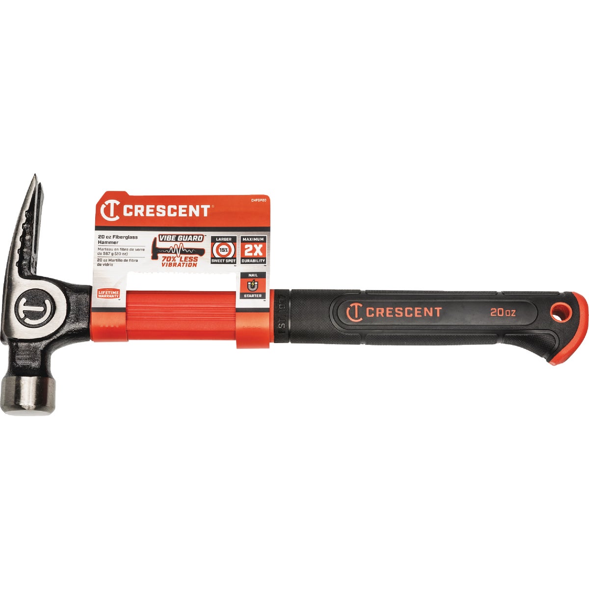 Crescent 20 Oz. Smooth-Face General Purpose Claw Hammer with Fiberglass Handle Image 2