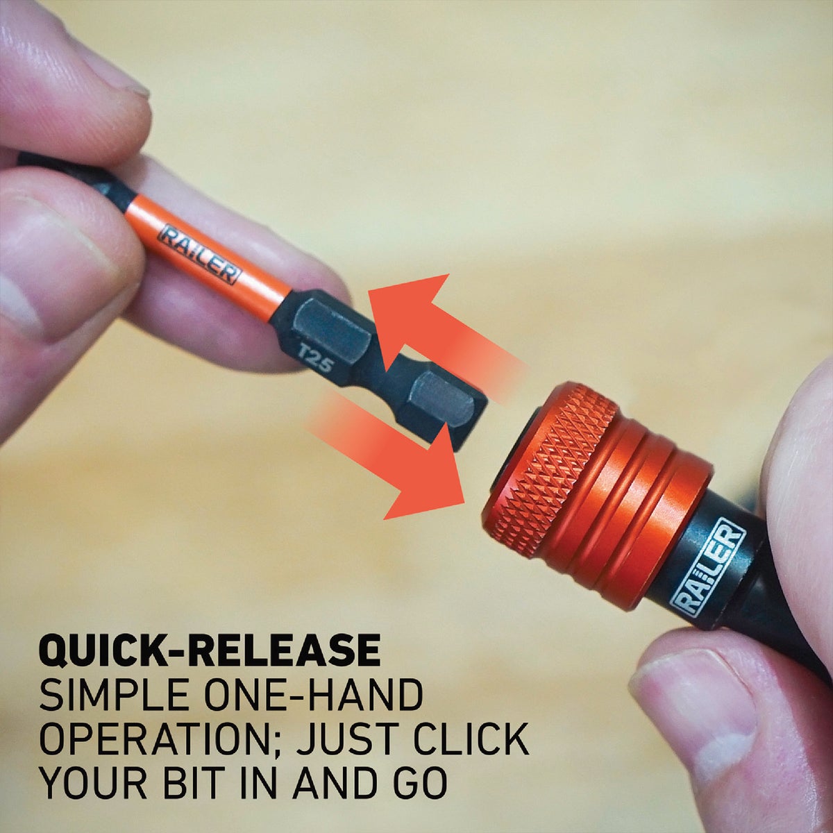 Railer Bit Holder Keychain with (5) Orange Hex Shank Bit Holders Image 3