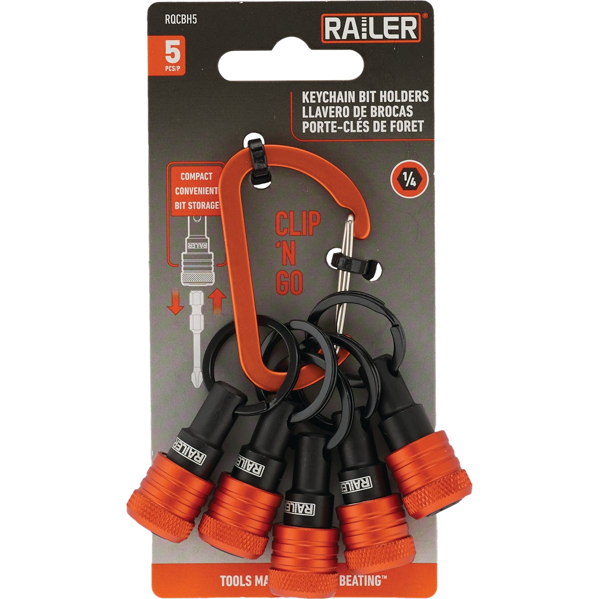 Railer Bit Holder Keychain with (5) Orange Hex Shank Bit Holders Image 7