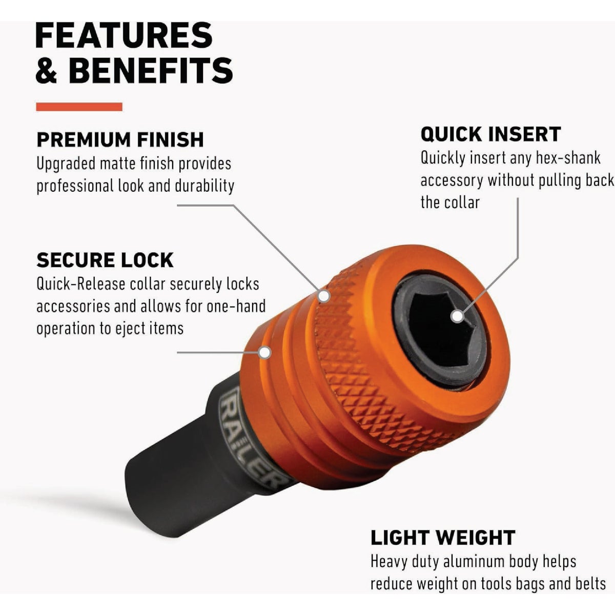 Railer Bit Holder Keychain with (5) Orange Hex Shank Bit Holders Image 2