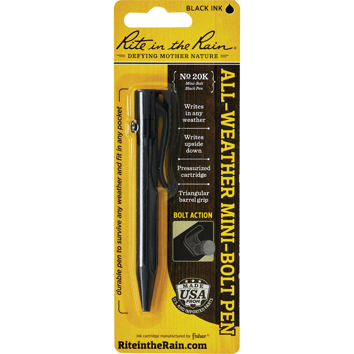 Rite in the Rain Black All-Weather Mini-Bolt Pen, Black Ink Image 5