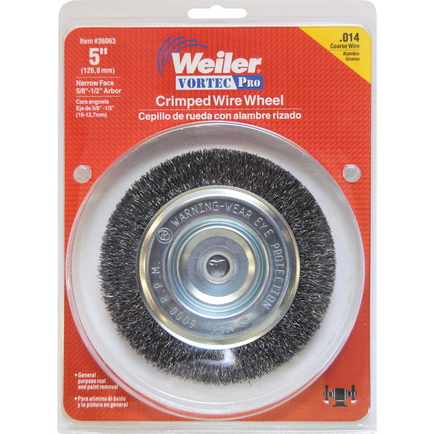 Weiler Vortec 5 In. Crimped, Coarse Bench Grinder Wire Wheel Image 2