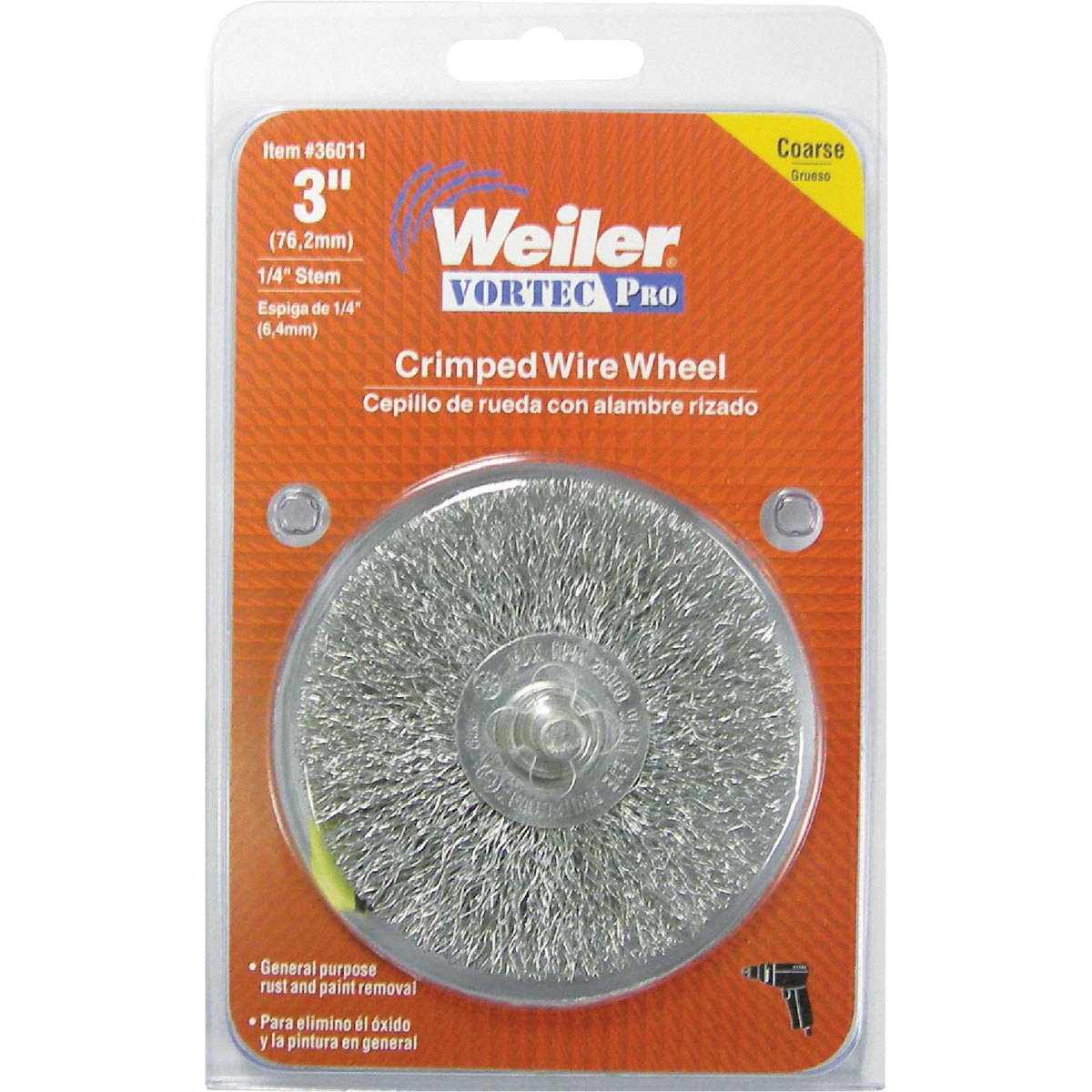 Weiler Vortec 3 In. Crimped, Coarse Drill-Mounted Wire Brush Image 2