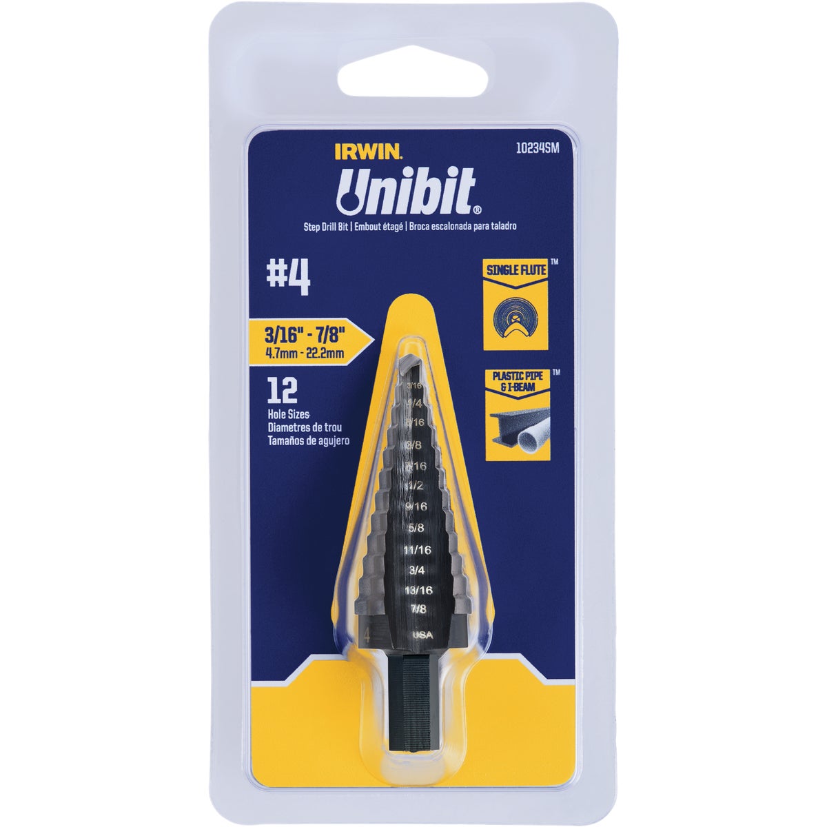 Irwin Unibit 3/16 In. - 7/8 In. #4 Step Drill Bit, 12 Steps Image 2