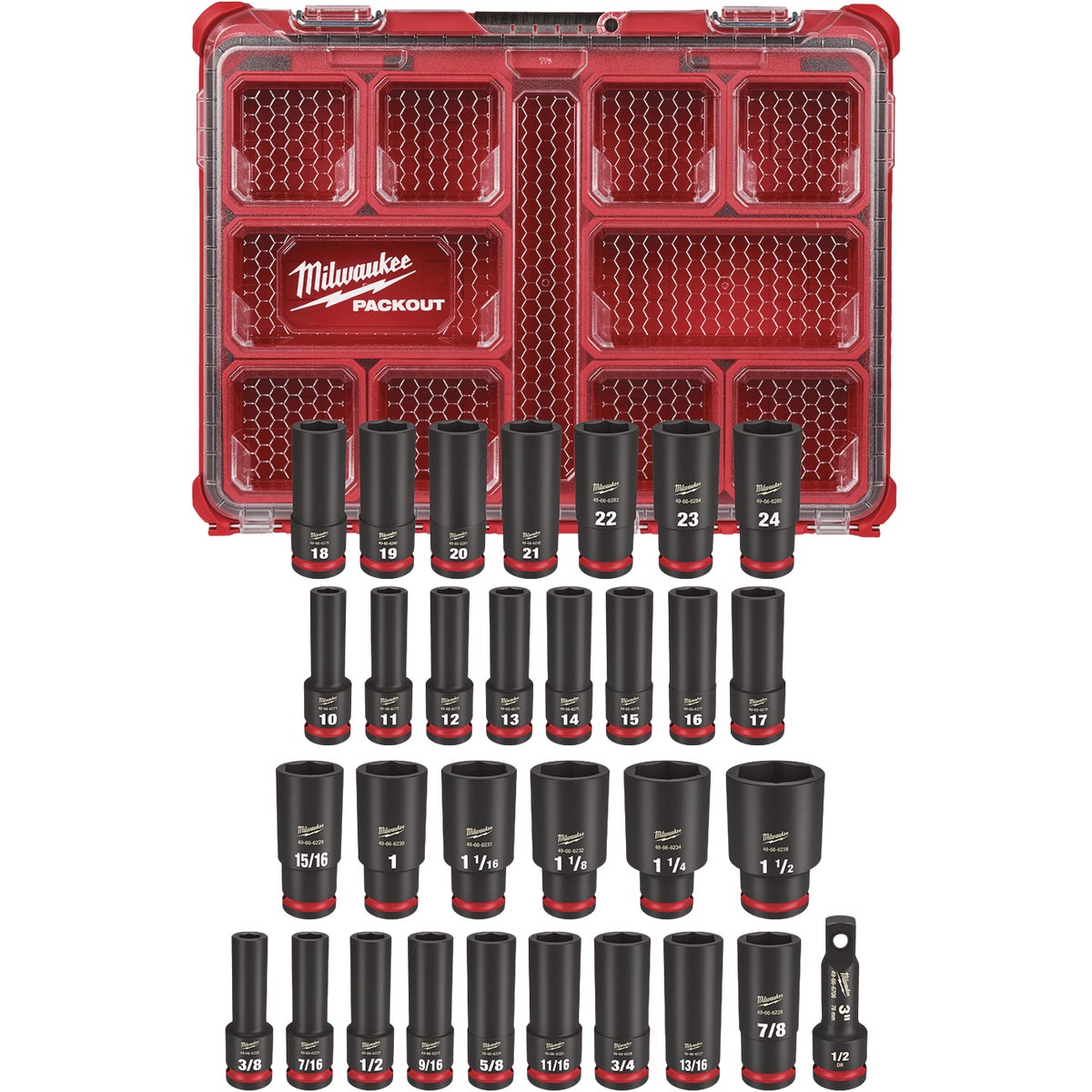 Milwaukee SHOCKWAVE Standard/Metric 1/2 In. Drive 6-Point Deep Impact Driver Set with PACKOUT Organizer (31-Piece) Image 6