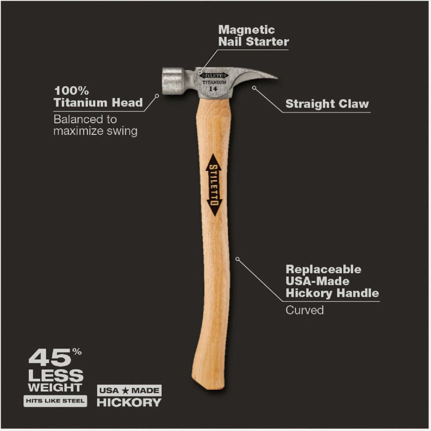 Stiletto 14 Oz. Smooth-Face Framing Hammer with Hickory Handle Image 2