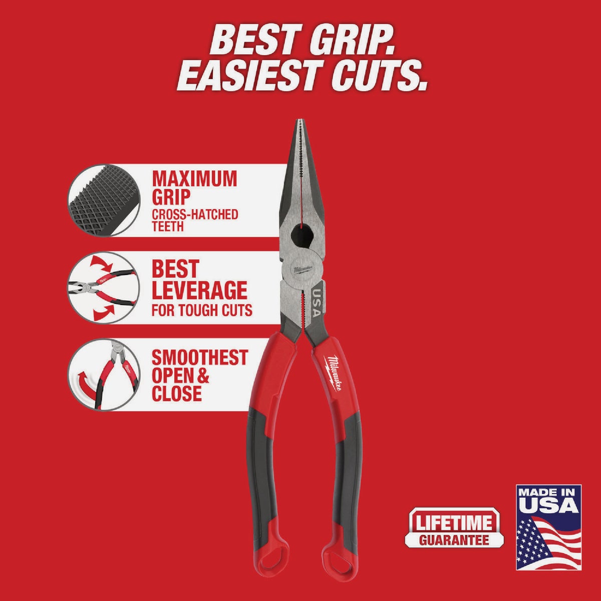 Milwaukee 8 In. Comfort Grip Long Nose Pliers (USA) Image 2