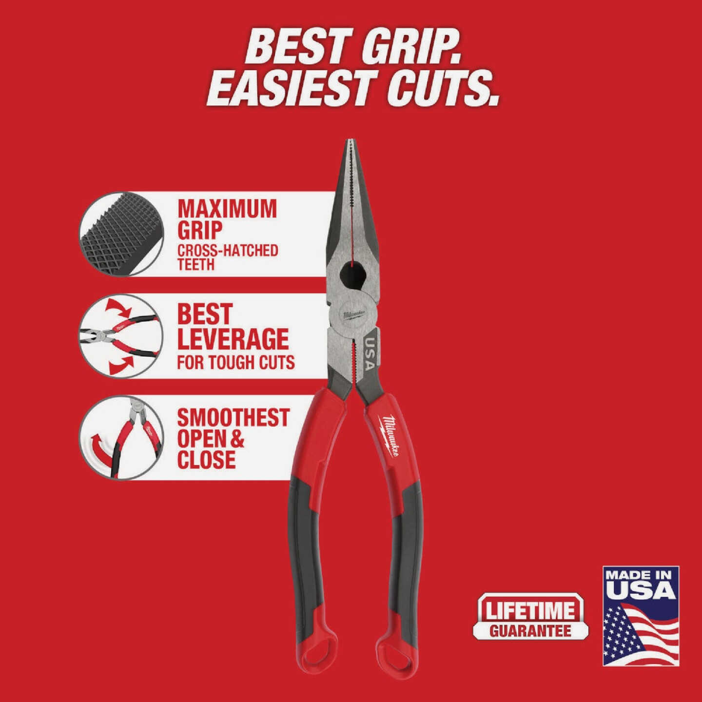 Milwaukee 8 In. Comfort Grip Long Nose Pliers (USA) Image 2
