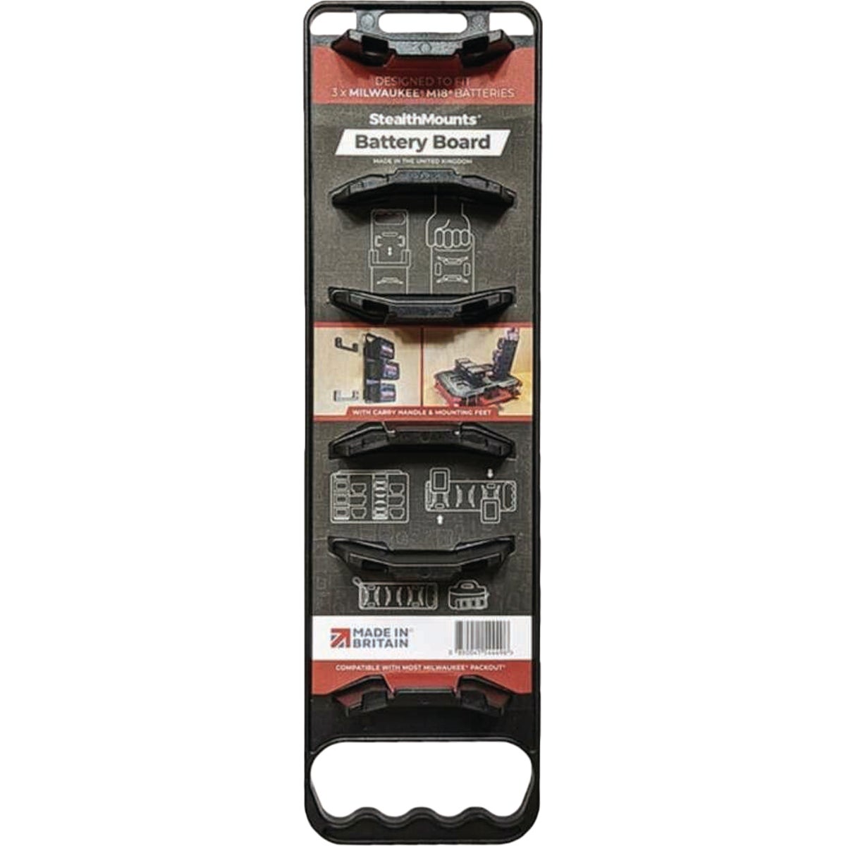 StealthMounts Battery Board with Handle for Milwaukee M18 Batteries