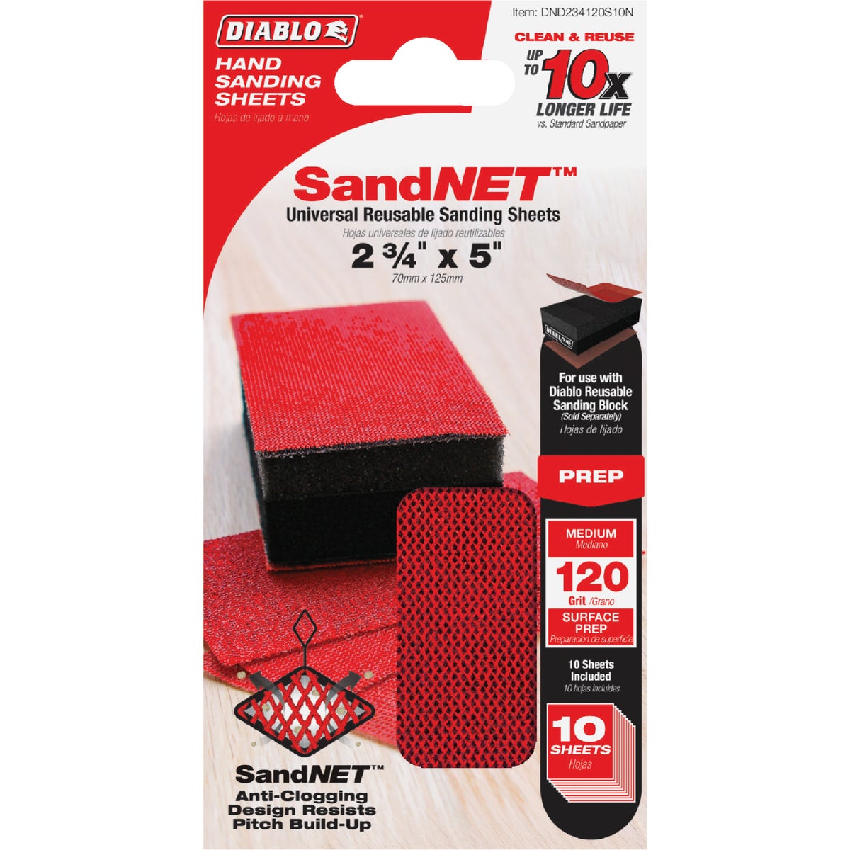 Diablo SandNET 2-3/4 In. x 5 In. 120-Grit Reusable Hand Sander Refill Sheets (10-Pack)