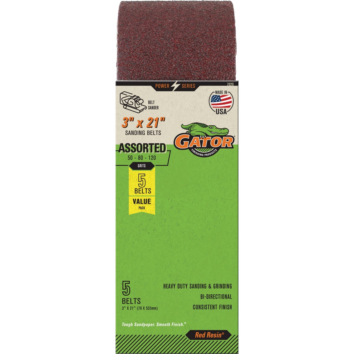 Gator Blade 3 In. x 21 In. 50/80/120 Grit Sanding Belt (5-Pack) Image 1