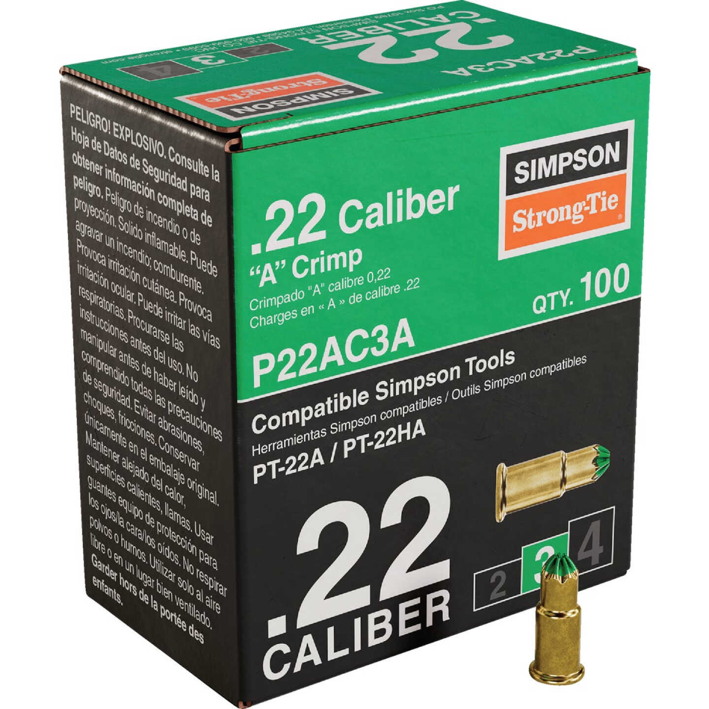 P22AC 0.22-Caliber A Single-Shot Crimp Loads, LVL 3, Green - Imported (100-Qty) Image 1