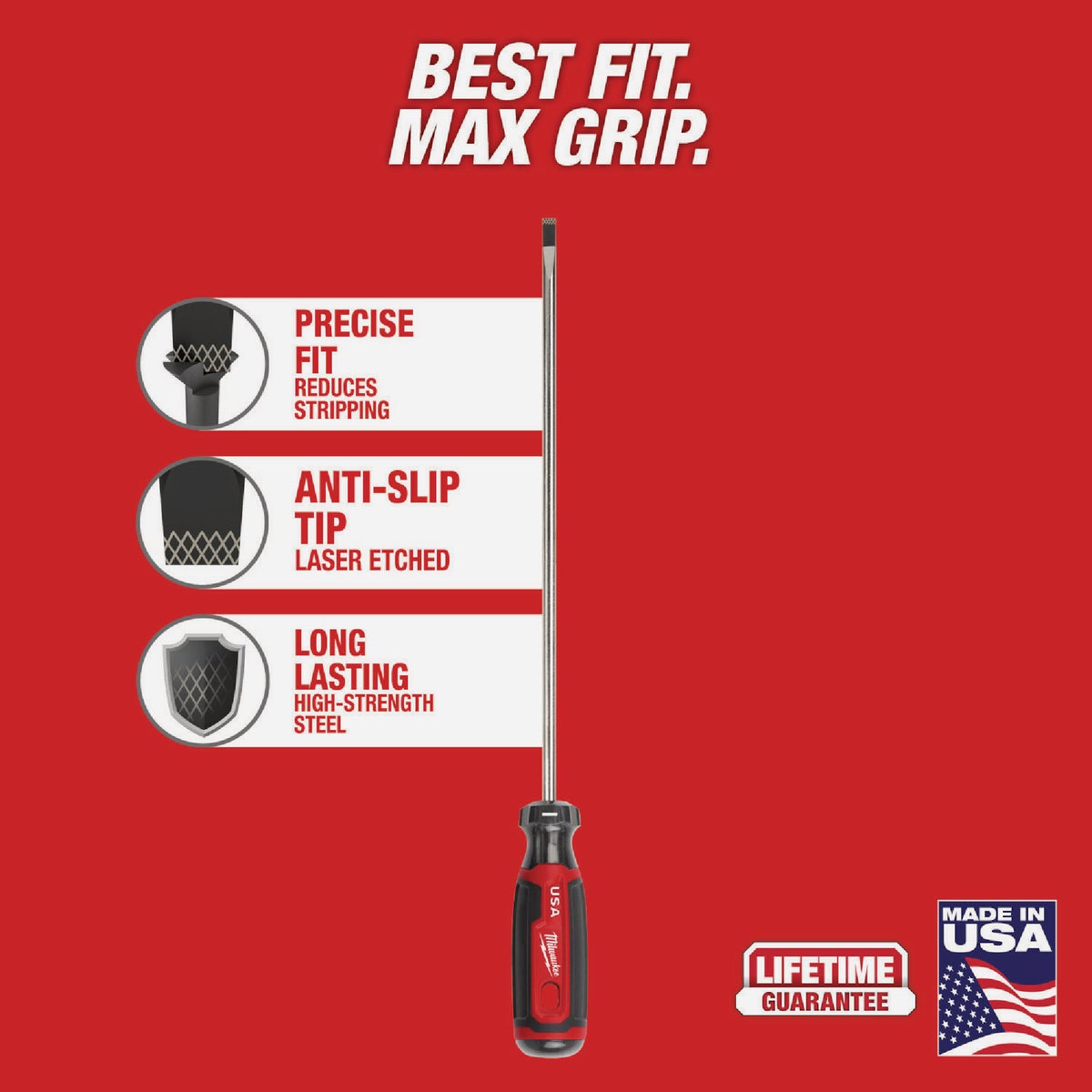 Milwaukee 1/4 In. x 10 In. Cushion Grip Cabinet Tip Slotted Screwdriver (USA) Image 2