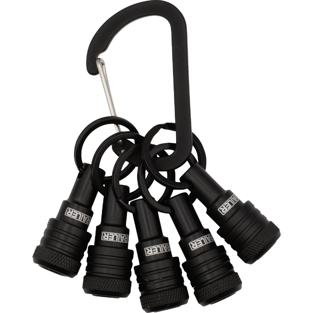 Railer Bit Holder Keychain with (5) Black Hex Shank Bit Holders