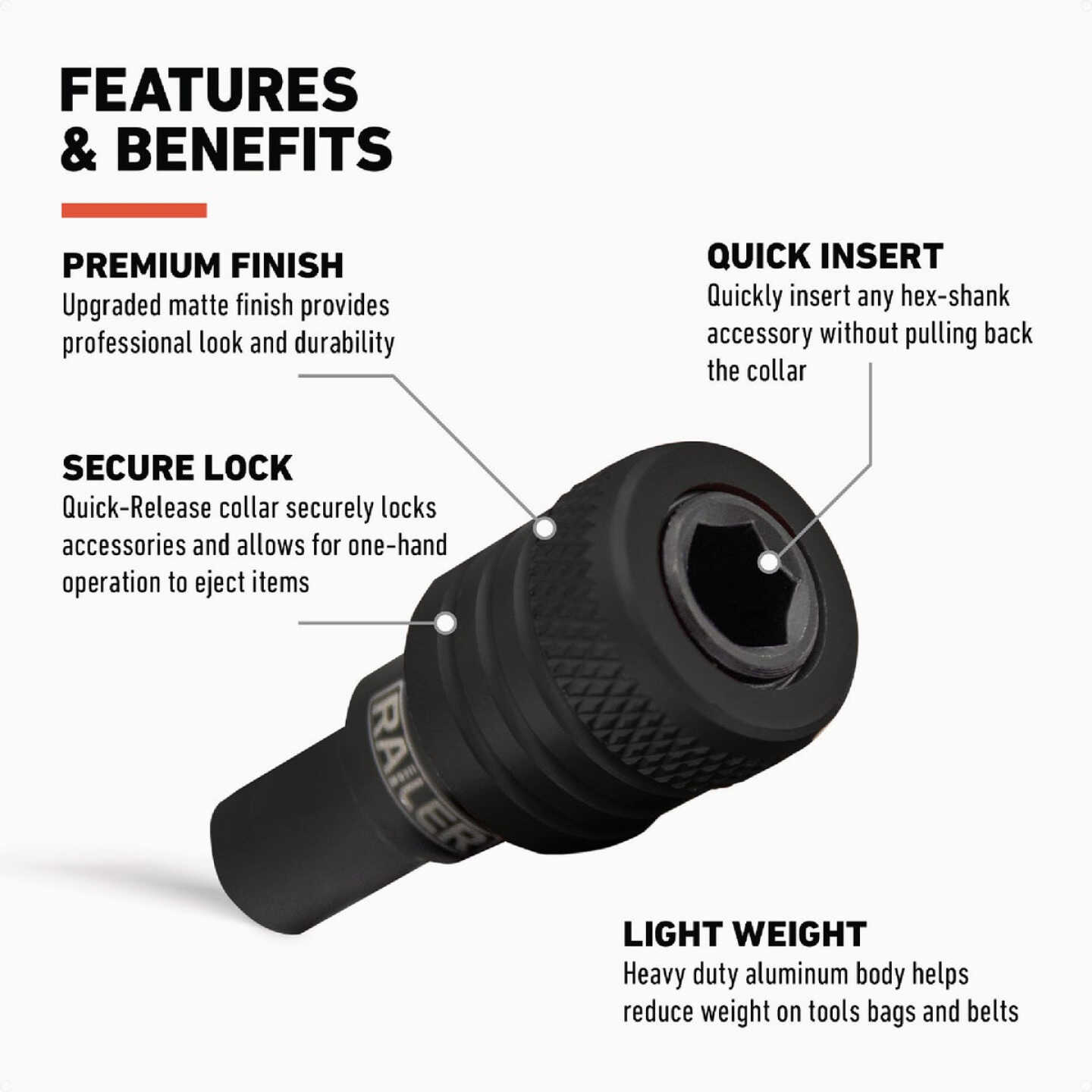 Railer Bit Holder Keychain with (5) Black Hex Shank Bit Holders Image 2