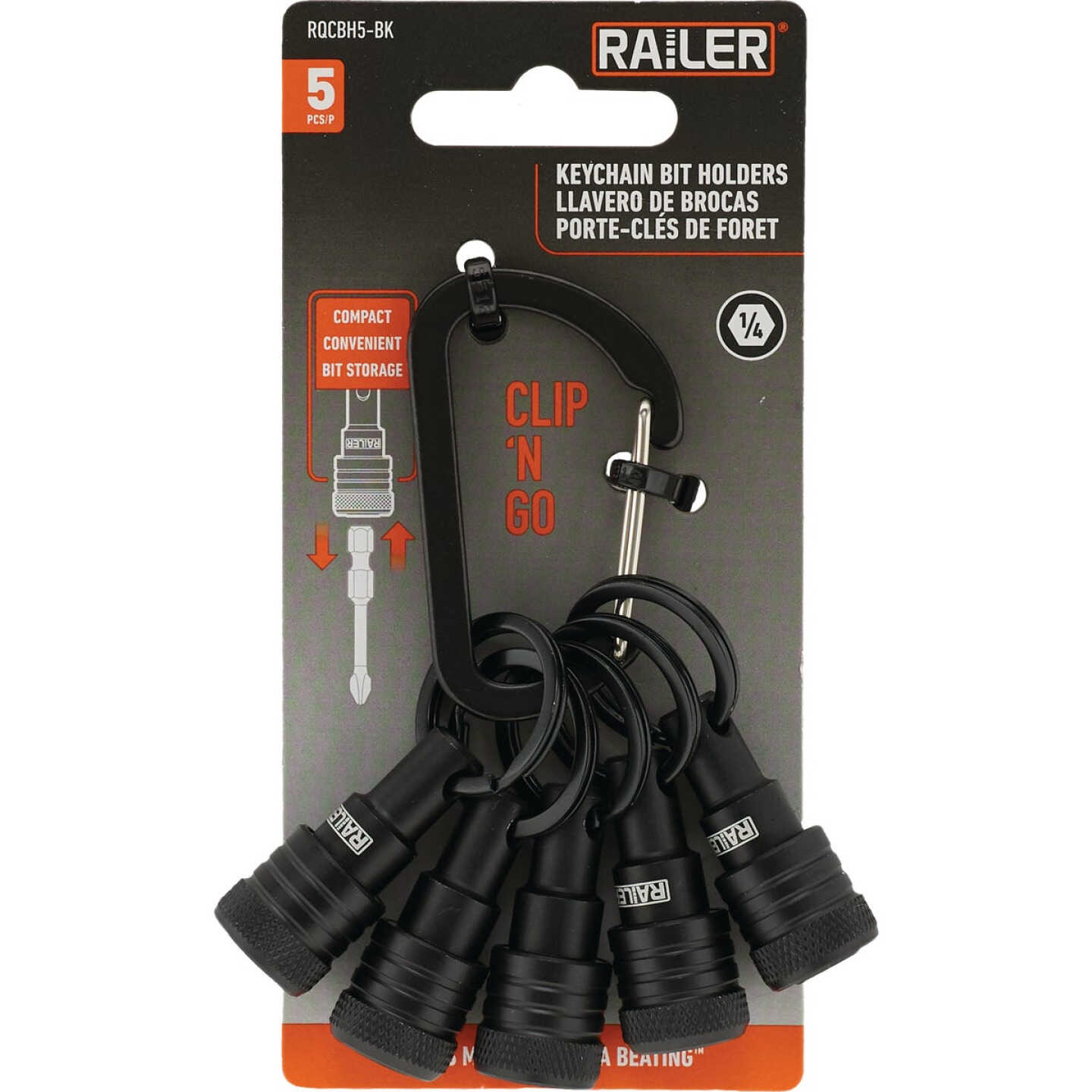 Railer Bit Holder Keychain with (5) Black Hex Shank Bit Holders Image 7