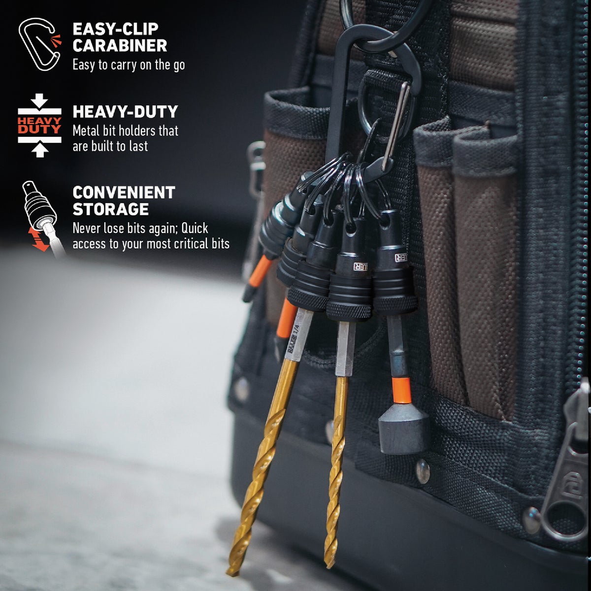 Railer Bit Holder Keychain with (5) Black Hex Shank Bit Holders Image 3