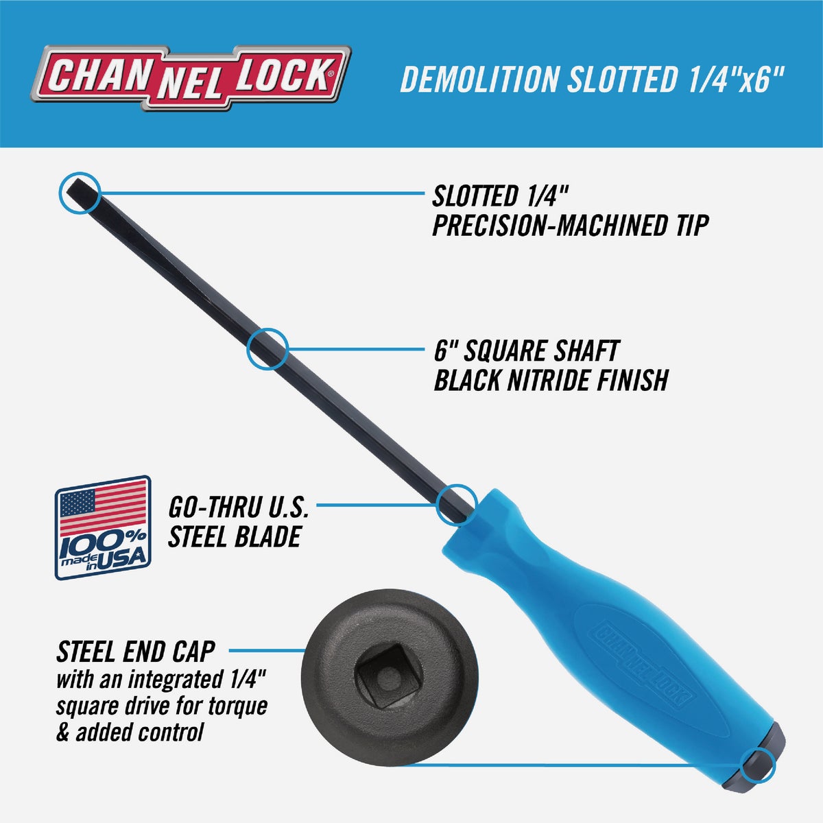 Channellock 1/4 In. x 6 In. Demolition Slotted Screwdriver Image 2