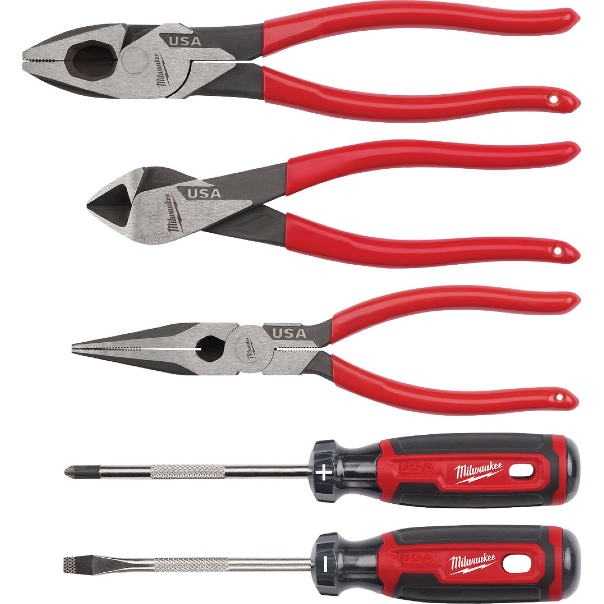 Milwaukee Dipped Grip Cutting Pliers & Cushion Grip Screwdriver Set (5-Piece)