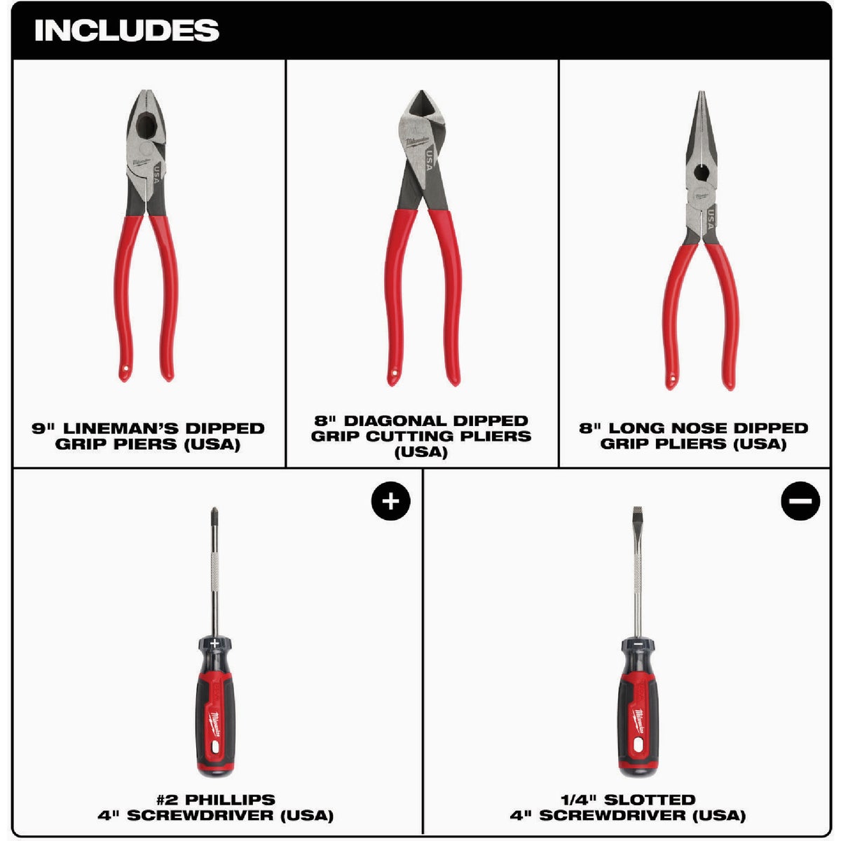 Milwaukee Dipped Grip Cutting Pliers & Cushion Grip Screwdriver Set (5-Piece) Image 2