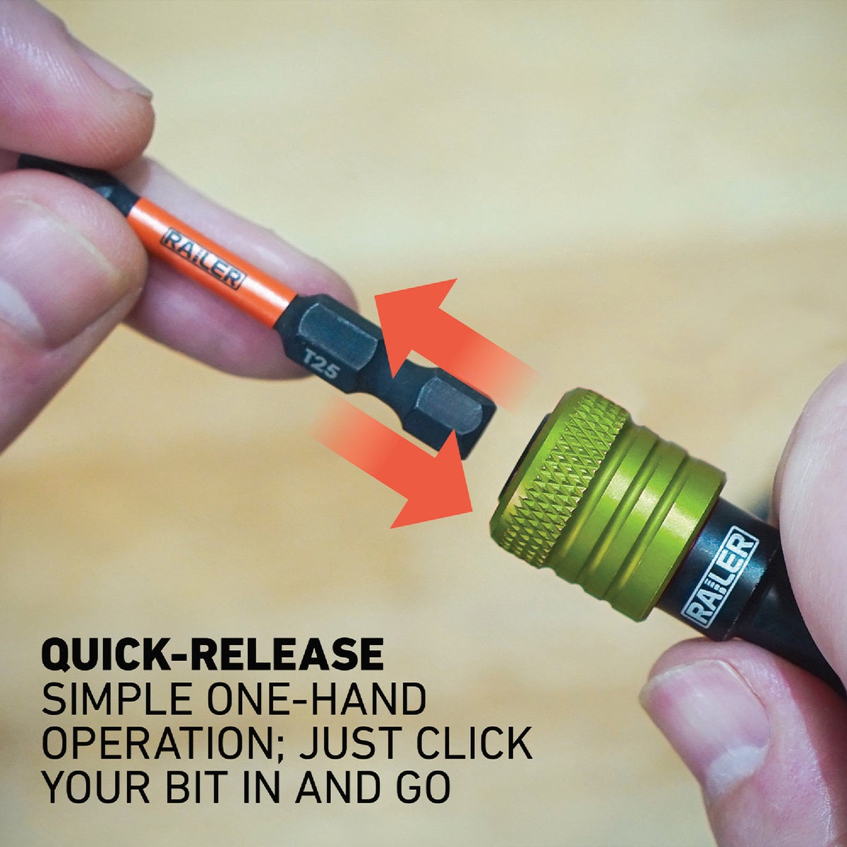 Railer Bit Holder Keychain with (5) Hi Vis Green Hex Shank Bit Holders Image 5