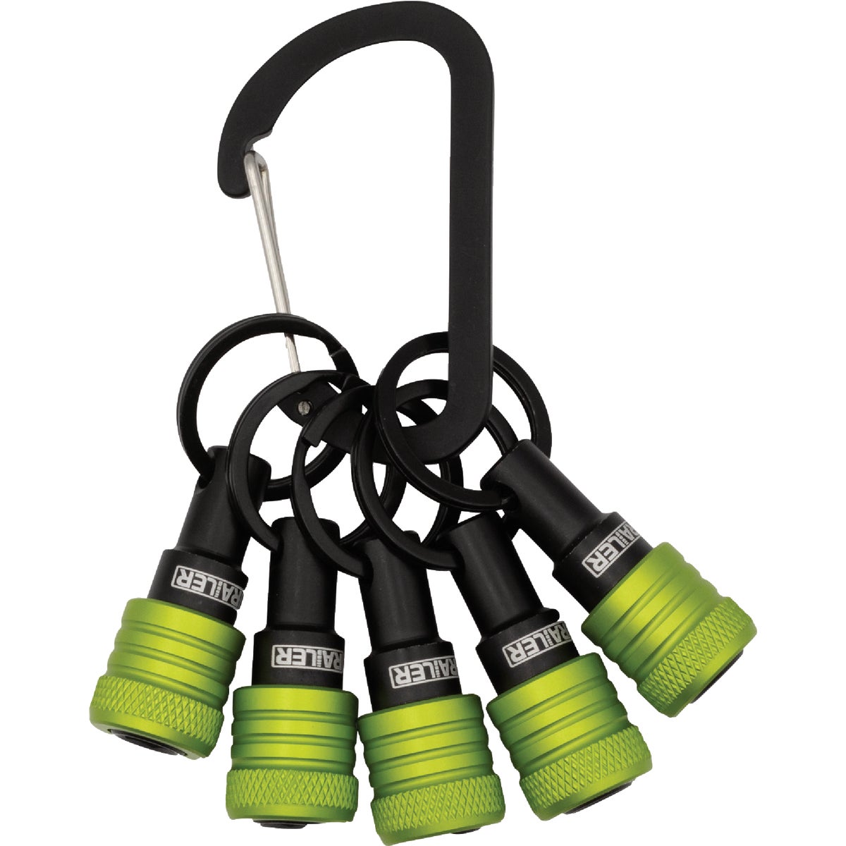 Railer Bit Holder Keychain with (5) Hi Vis Green Hex Shank Bit Holders