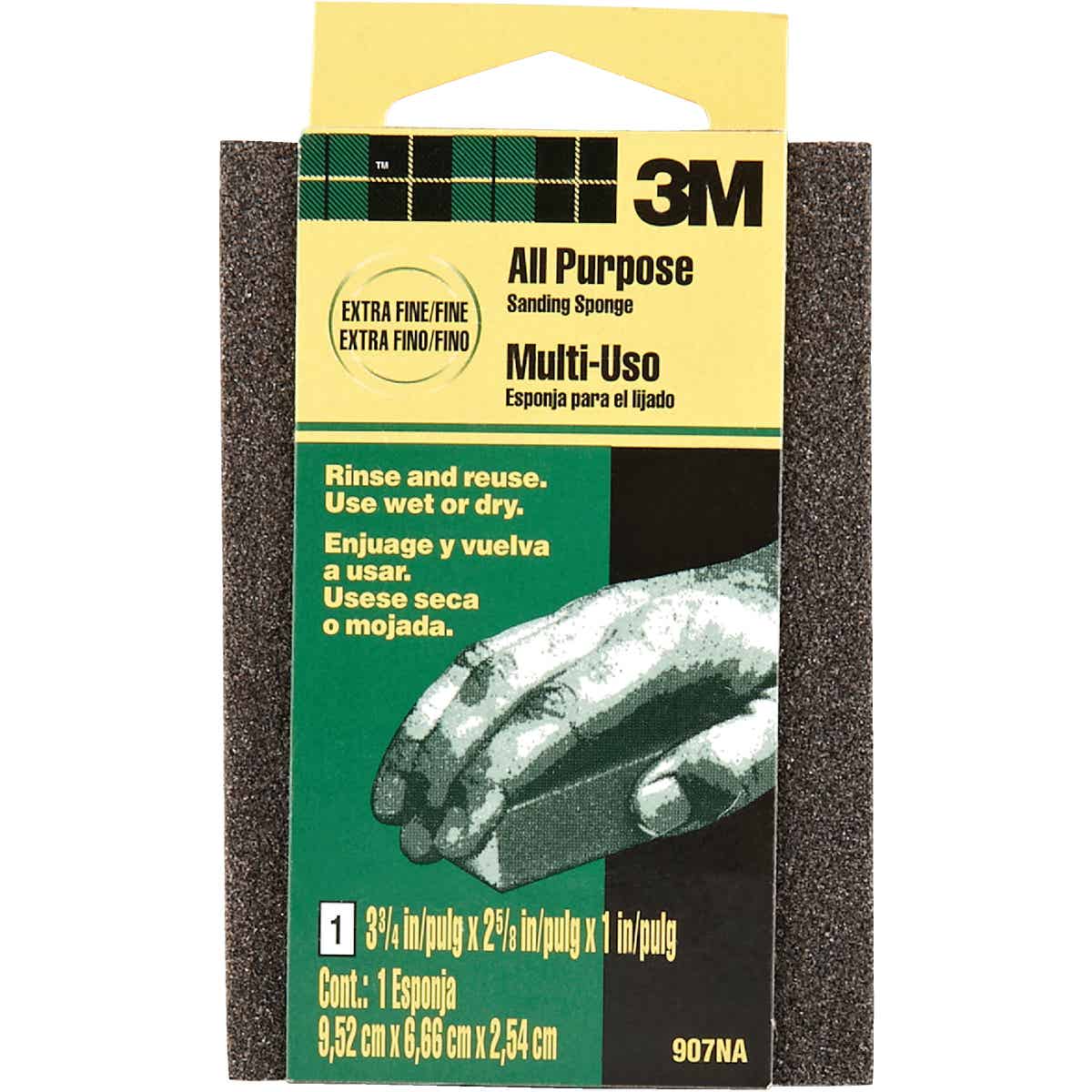 3M 2-5/8 In. x 3-3/4 In. x 1 In. Dual Grit Sanding Sponge, Extra Fine/Fine Image 2