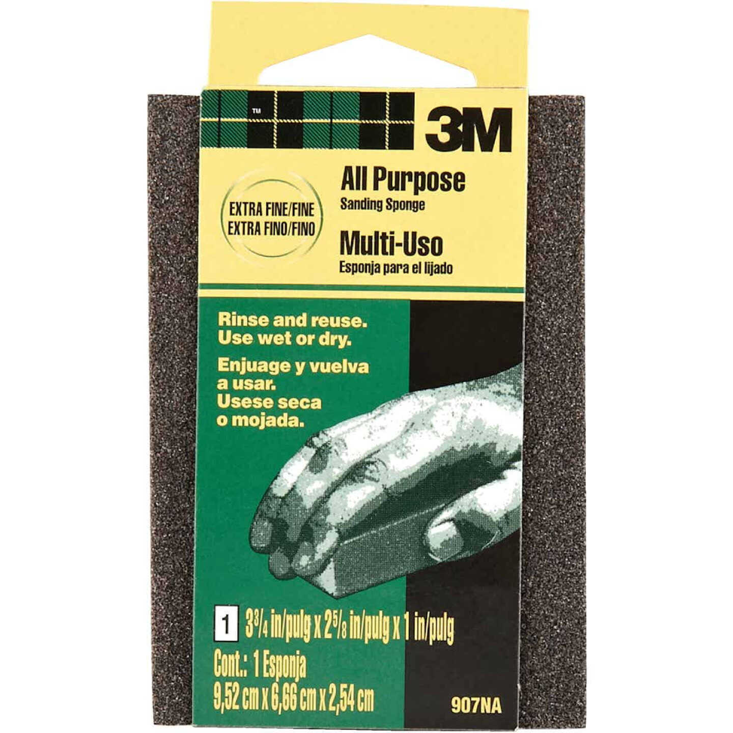3M 2-5/8 In. x 3-3/4 In. x 1 In. Dual Grit Sanding Sponge, Extra Fine/Fine Image 2
