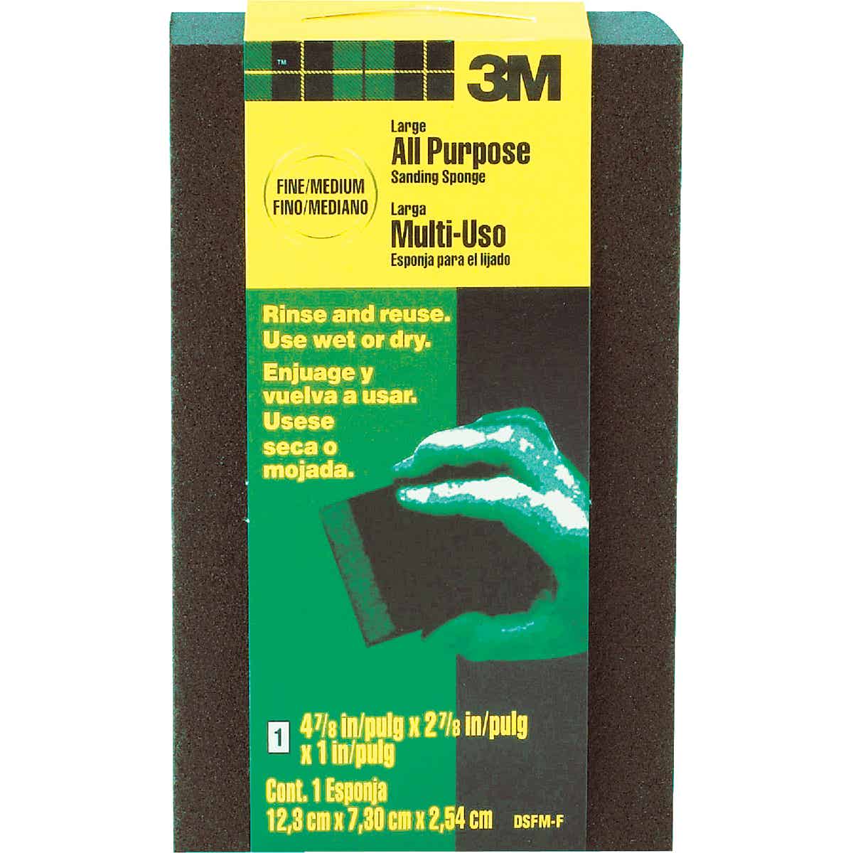 3M 2-7/8 In. x 4-7/8 In. x 1 In. Large Area Sanding Sponge,  Fine/Medium Image 1