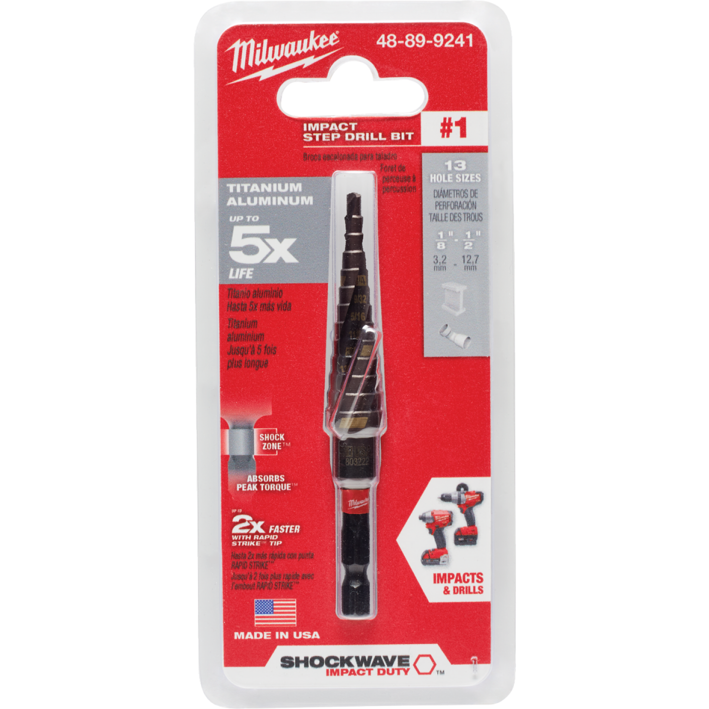 Milwaukee Shockwave Impact Duty 1/8 In. - 1/2 In. #1 Step Drill Bit, 13 Steps Image 1