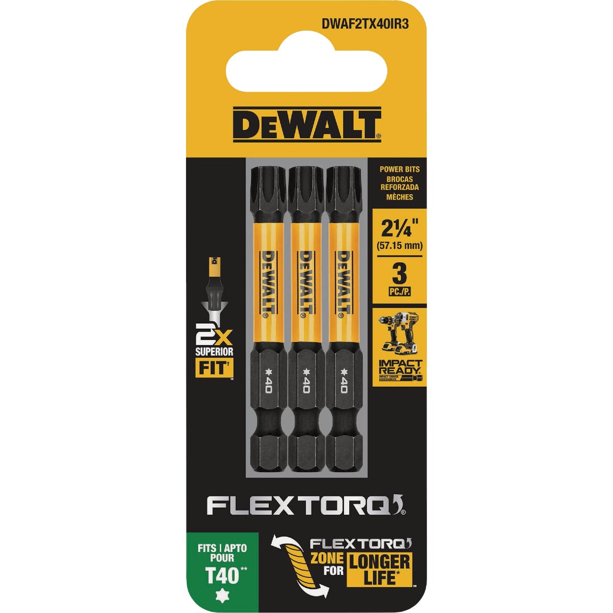DEWALT FlexTorq 2 In. T40 TORX Impact Screwdriver Bit (3-Pack) Image 4