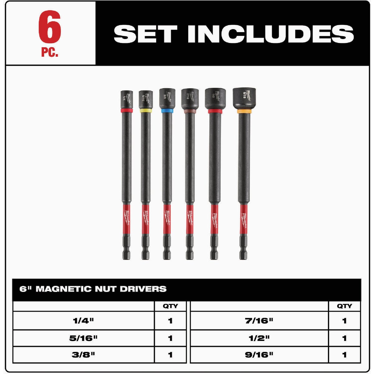 Milwaukee SHOCKWAVE 6 In. Impact Duty Magnetic Nut Driver Set (6-Piece) Image 2