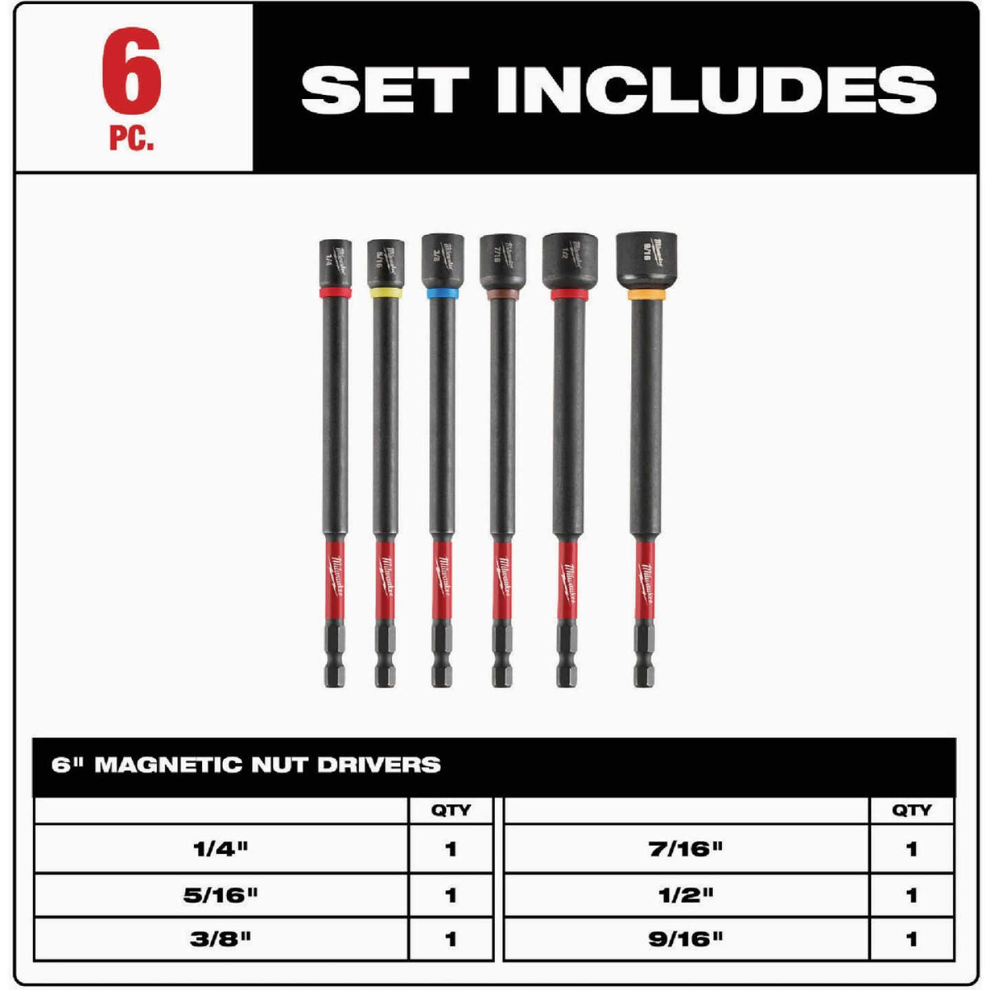 Milwaukee SHOCKWAVE 6 In. Impact Duty Magnetic Nut Driver Set (6-Piece) Image 2