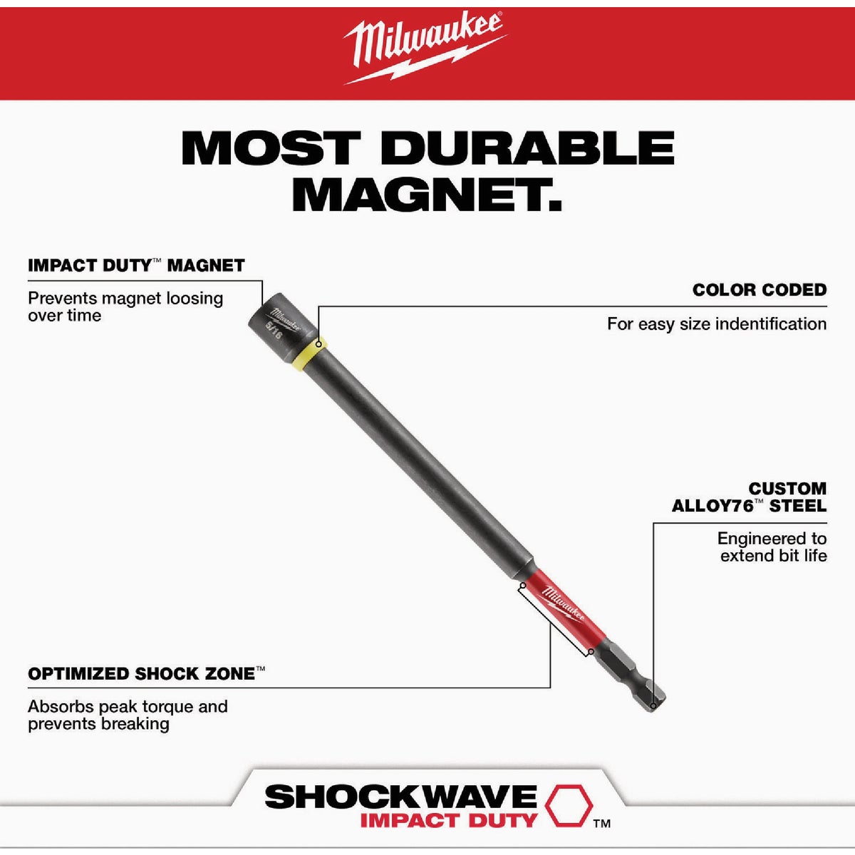Milwaukee SHOCKWAVE 6 In. Impact Duty Magnetic Nut Driver Set (6-Piece) Image 4