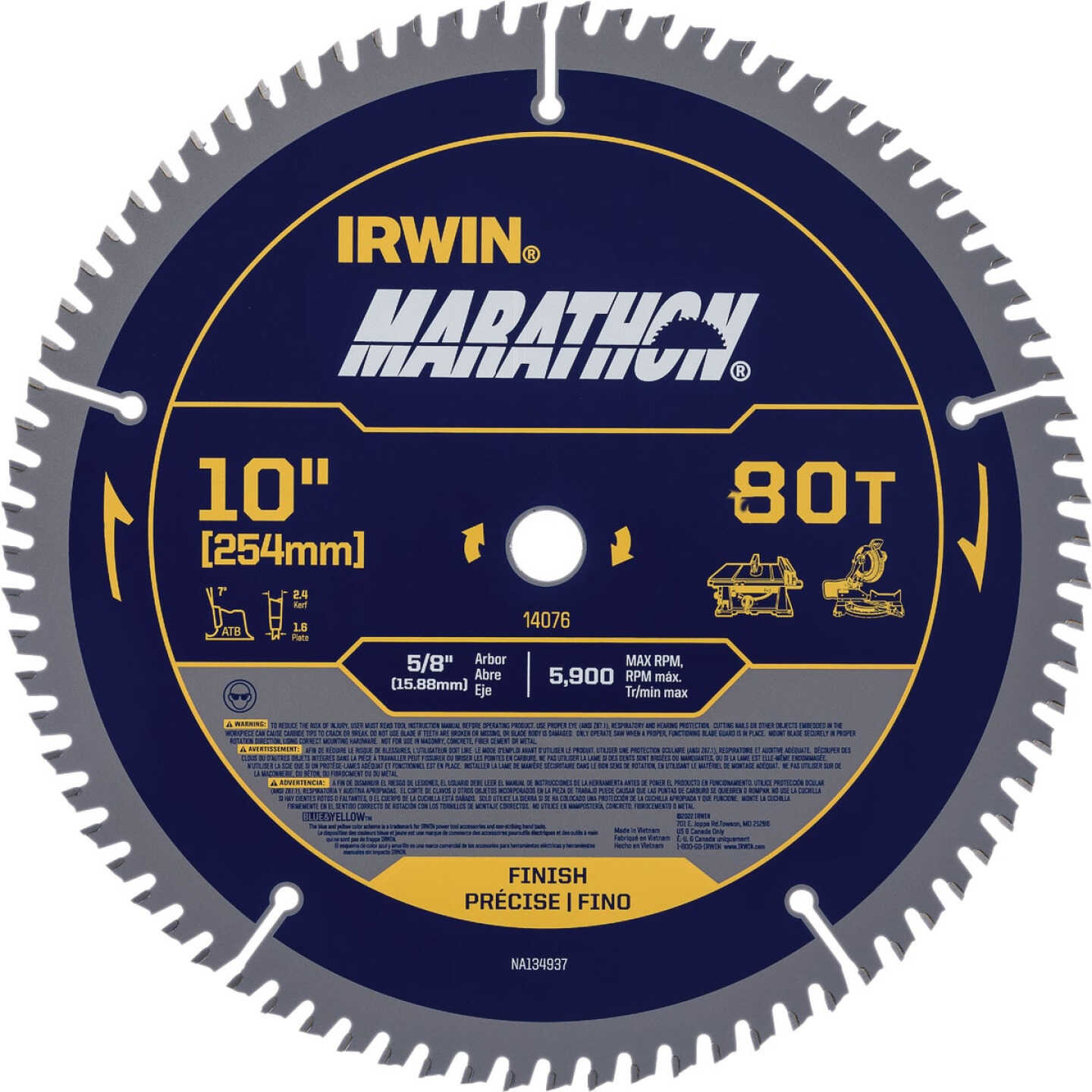 Irwin Marathon 10 In. 80-Tooth Trim/Finish Circular Saw Blade Image 1