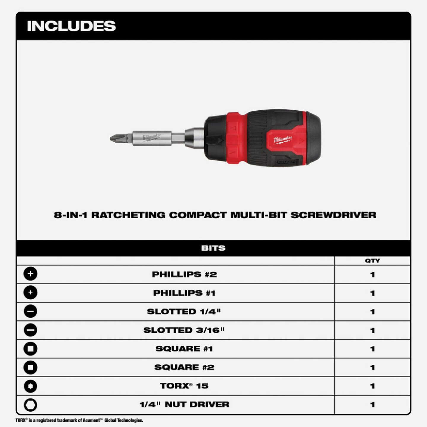 Milwaukee 8-in-1 Ratcheting Compact Multi-Bit Driver Image 2